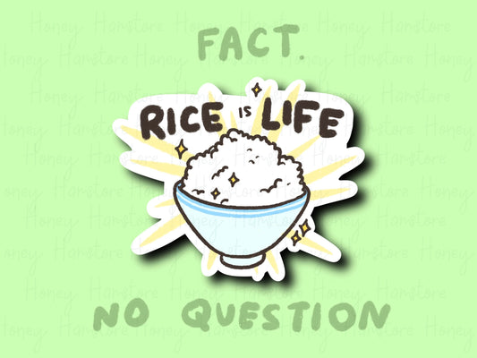 Rice Is Life | Funny and Cute Laptop Sticker | Gifts under 5 | Water Resistant | Water Bottle | Vinyl Durable Hand-drawn