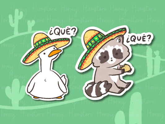 Goose Duck Raccoon Que Cute Confused Face with Sombrero Hat | Funny and Cute Laptop Sticker | Gifts under 5 | Water Resistant