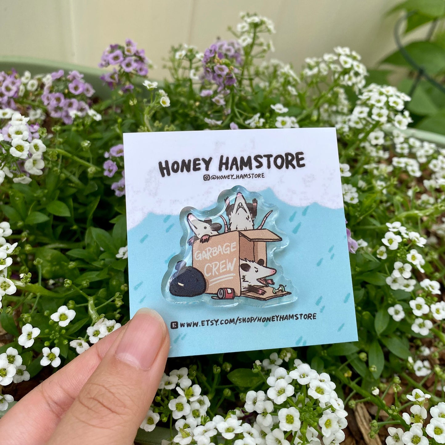 Garbage Crew Possum | Acrylic Pin | Cute Funny Design | Gifts Under 10 | Adorable Kawaii Pins For Her Him Backpack Jacket Bag Oppossum Pin