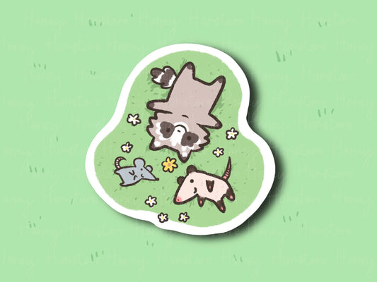 Rodent Friends Raccoon Possum Mouse | Funny Sticker | Gifts under 10 | Water Resistant | Laptop Water Bottle Phone Case Decal For Her Him