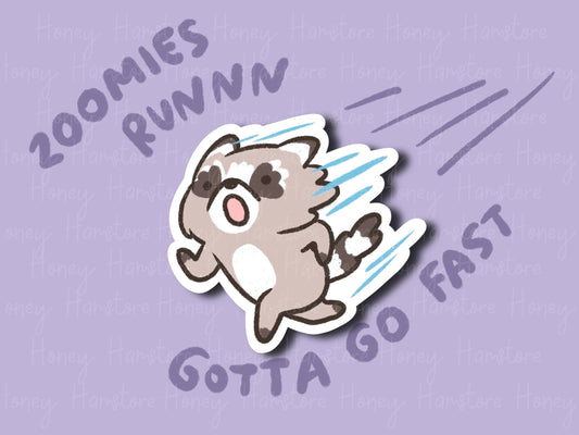 Running Raccoon | Funny Sticker | Gifts under 10 | Water Resistant Sticker | Laptop Water Bottle Phone Case Decal For Her Him