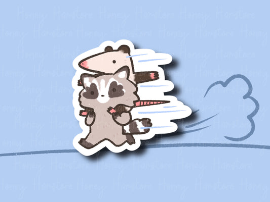 Teamwork Makes The Dream Work  Raccoon Opossum  | Funny Sticker | Gifts under 10 | Water Resistant Sticker | Laptop Water Bottle Phone Case