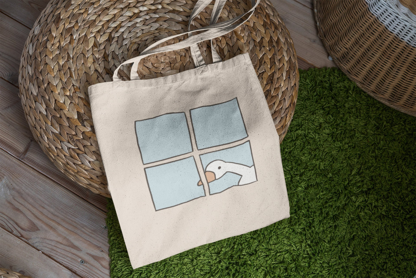 Cute Goose By The Window Tote Bag | 100 % Cotton | Gifts under 20 | Farmer's Market | Reusable Grocery Bag | Shopping Bag