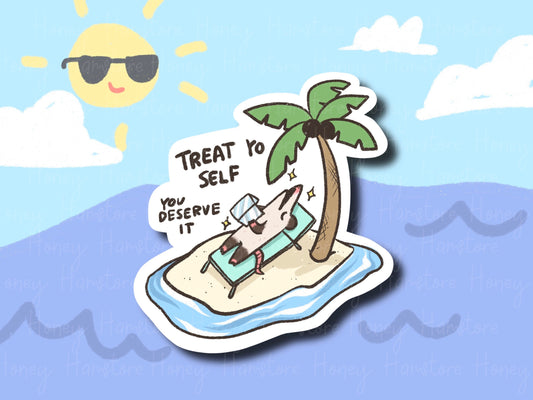 Treat Yo Self Opossum | Funny Sticker | Gifts under 10 | Water Resistant Sticker | Laptop Water Bottle Phone Case Decal For Her Him