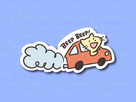 Cat Driving | Funny Cute Honk Beep Sticker | Gifts under 10 | Water Resistant Sticker | Laptop Water Bottle Phone Case Decal For Her Him
