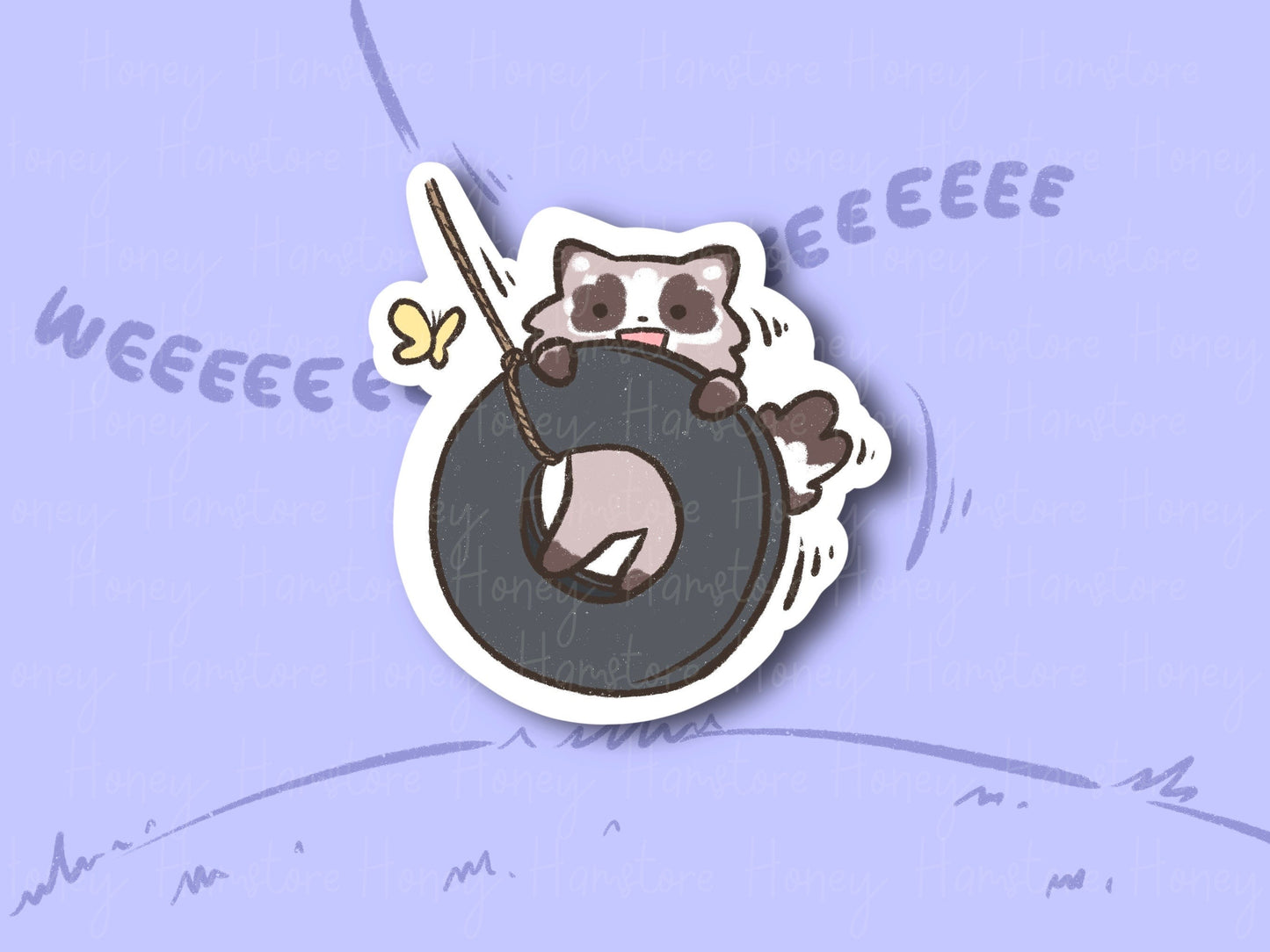 Raccoon Tire Swing | Funny Sticker | Gifts under 10 | Water Resistant Sticker | Laptop Water Bottle Phone Case Decal For Her Him