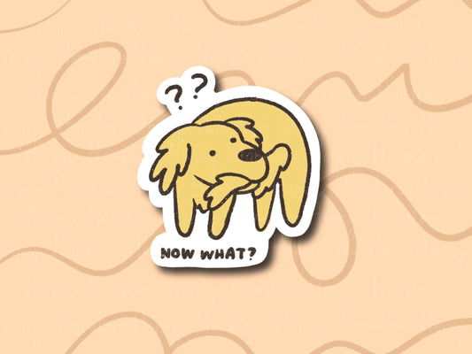 Now What? Dog Puppy | Funny Sticker | Gifts under 10 | Water Resistant Sticker | Laptop Water Bottle Phone Case Decal For Her Him