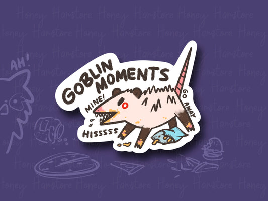 Goblin Moment Possum | Funny Joke Cute Sticker | Gifts under 10 | Water Resistant | Laptop Water Bottle Phone Case Decal For Her Him