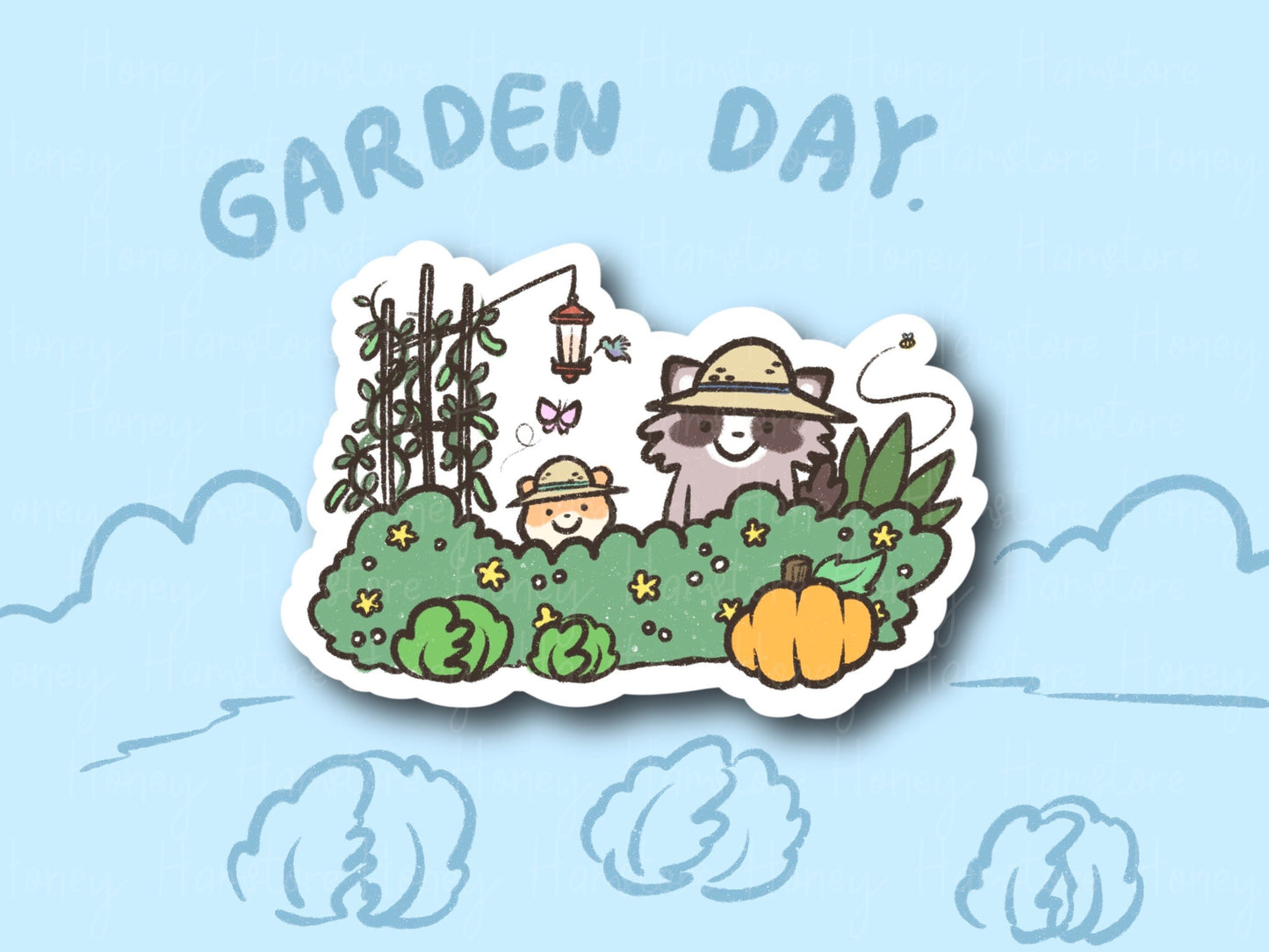 Garden Day Raccoon Hamster | Funny Sticker | Gifts under 10 | Water Resistant Sticker | Laptop Water Bottle Phone Case Decal For Her Him