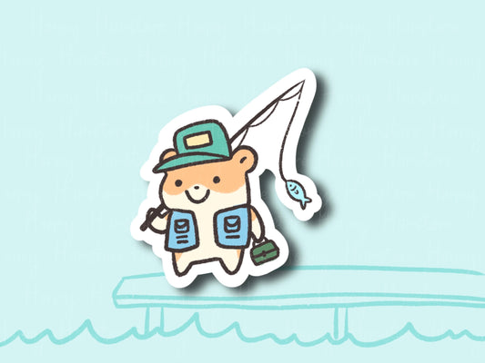Hamster Fishing | Funny Cute Sticker | Gifts under 10 | Water Resistant Sticker | Laptop Water Bottle Phone Case Decal For Her Him
