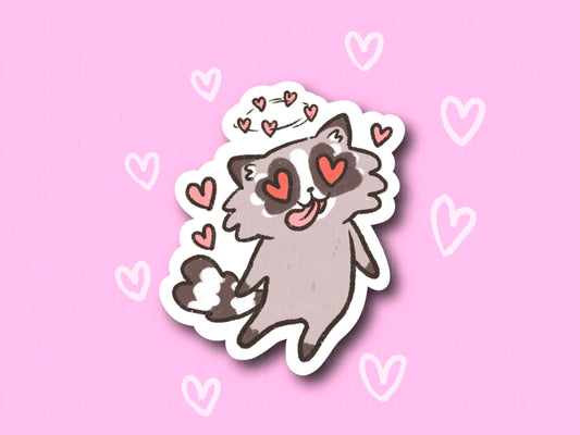 Raccoon In Love | Funny Cute Joke Sticker | Gifts under 10 | Water Resistant Sticker | Laptop Water Bottle Phone Case Decal For Her Him