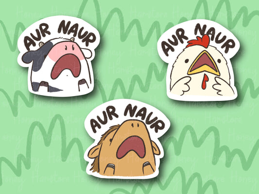 Aur Naur Cute Sticker | Series 2 | Funny Sticker | Cow Chicken Horse | Gifts under 10 | Water Resistant Sticker | Water Bottle | Laptop