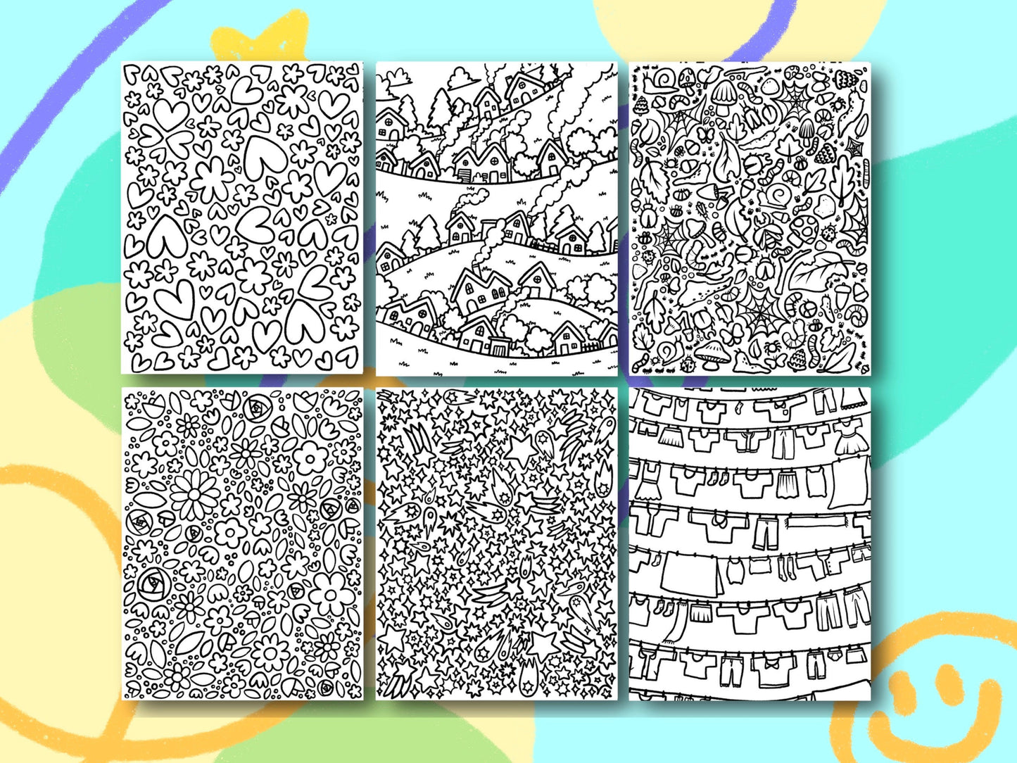 Cute Animal Coloring Pages Series 3 | 6 Pages | Pattern Coloring Pages | Printable Instant Download| Kids Adult