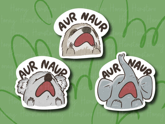 Aur Naur Cute Sticker | Series 4 | Funny Sticker | Koala Sloth Elephant | Gifts under 10 | Water Resistant Sticker | Water Bottle | Laptop