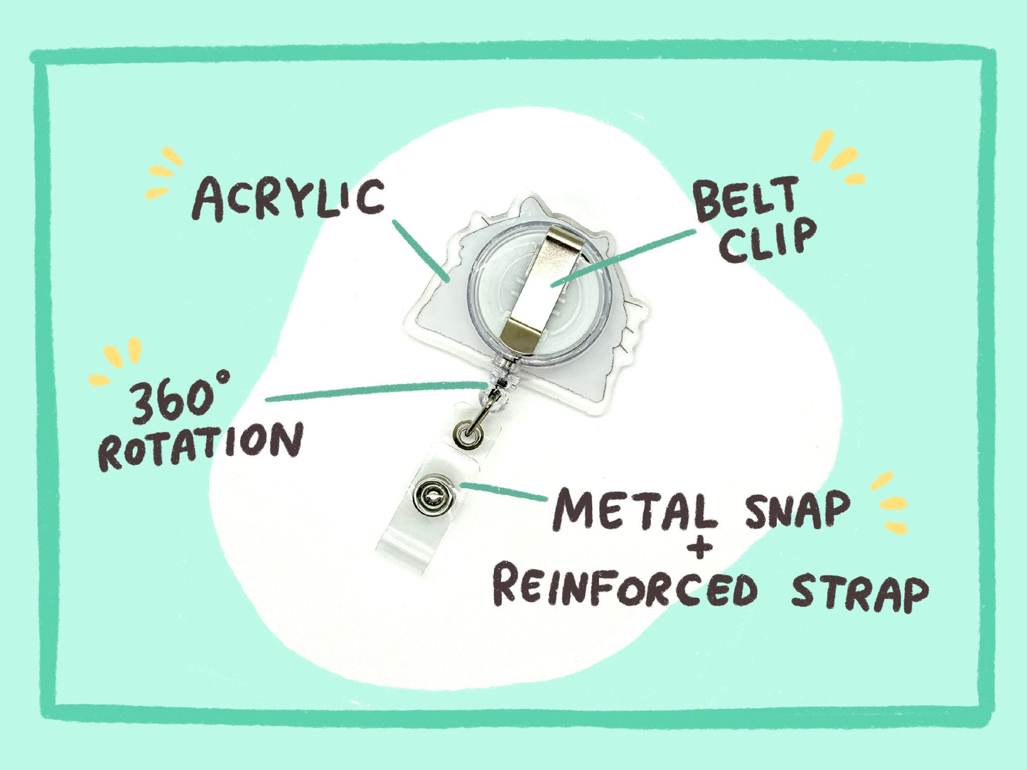 Gimme Yo Fries Seagull Badge Reel with ID Belt Clip Cute Design Acrylic for Children Gift Work Accessories Nurses Medical Teacher Student