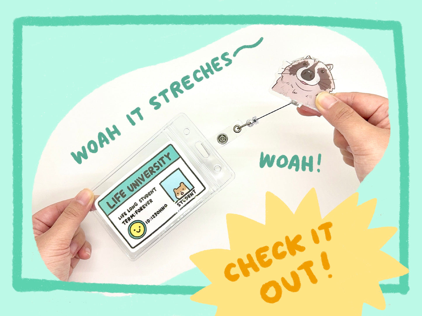 Hamster Scared/Scream Badge Reel with ID Alligator Clip Cute Design Acrylic Children Gift Work Accessories Nurses Medical Teacher Student