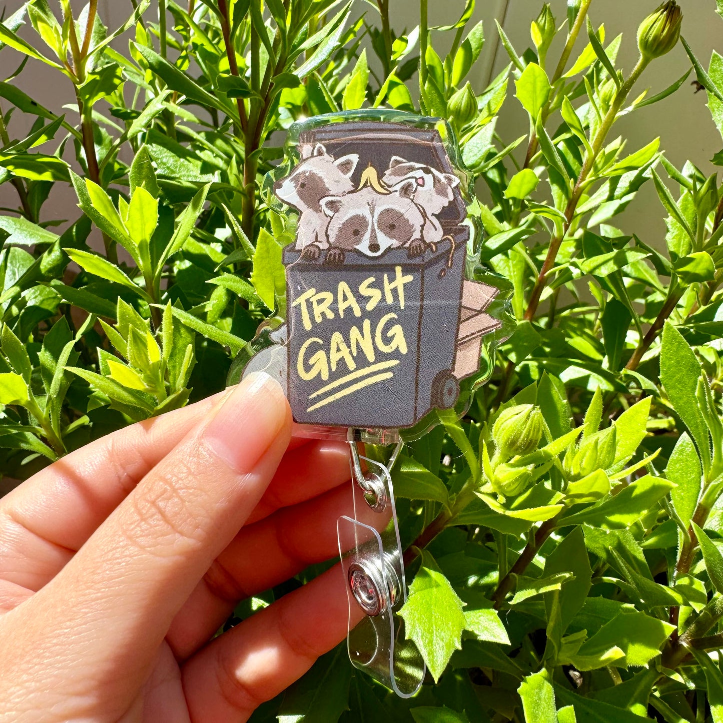 Raccoon Trash Gang Badge Reel with ID Belt Clip Cute Design Acrylic for Children Gift Work Accessories for Nurses Medical Teacher Student