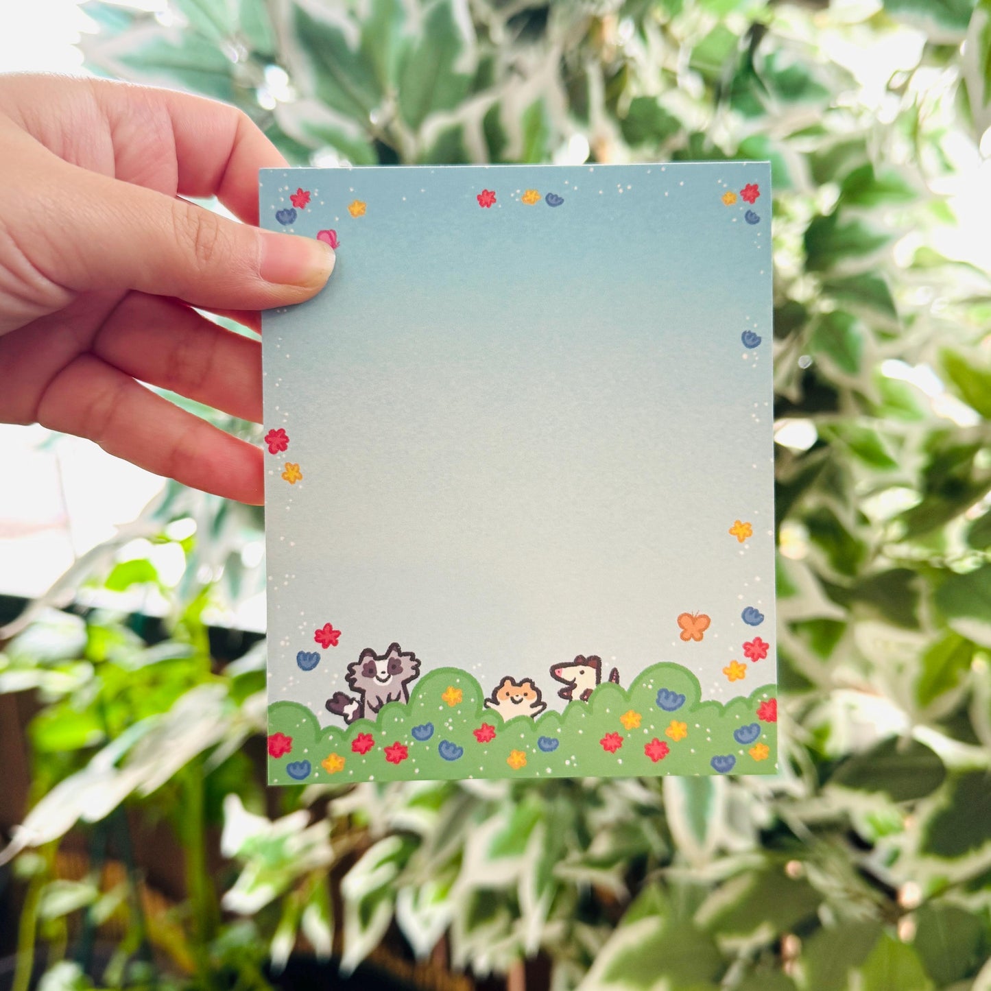 Raccoon Opossum Hamster Garden Flower| Funny Cute Notepad | Gifts Under 10 | Novelty Stationary Present | For Office School Personal Use