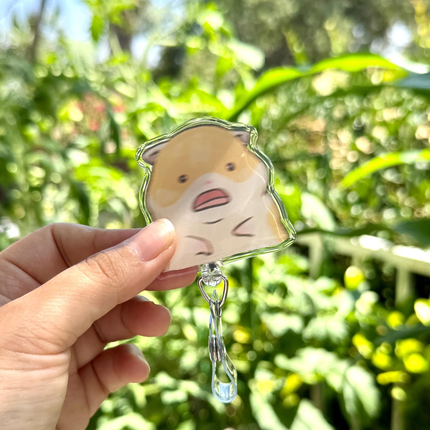 Hamster Scared/Scream Badge Reel with ID Alligator Clip Cute Design Acrylic Children Gift Work Accessories Nurses Medical Teacher Student