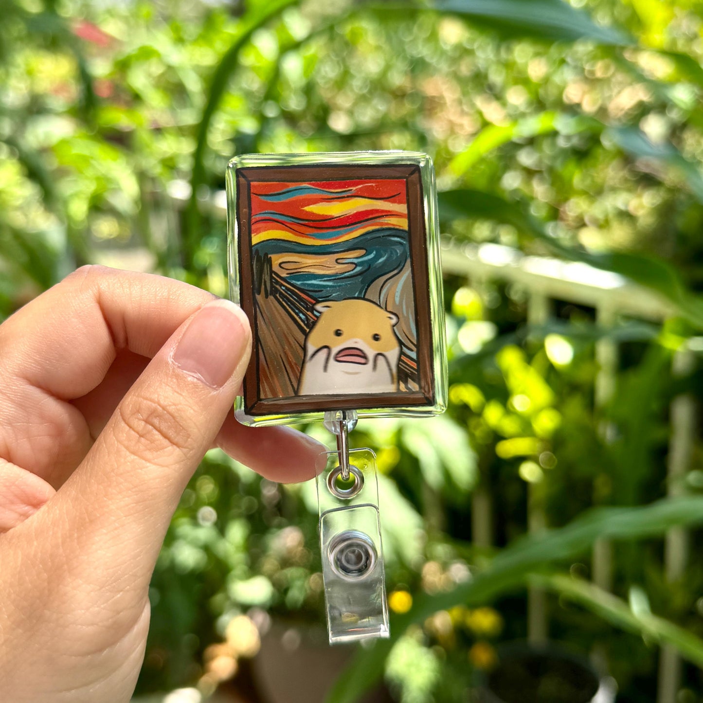 Hamster Scream Painting Badge Reel with ID Belt Clip Cute Design Acrylic for Children Gift Work Accessories Nurses Medical Teacher Student