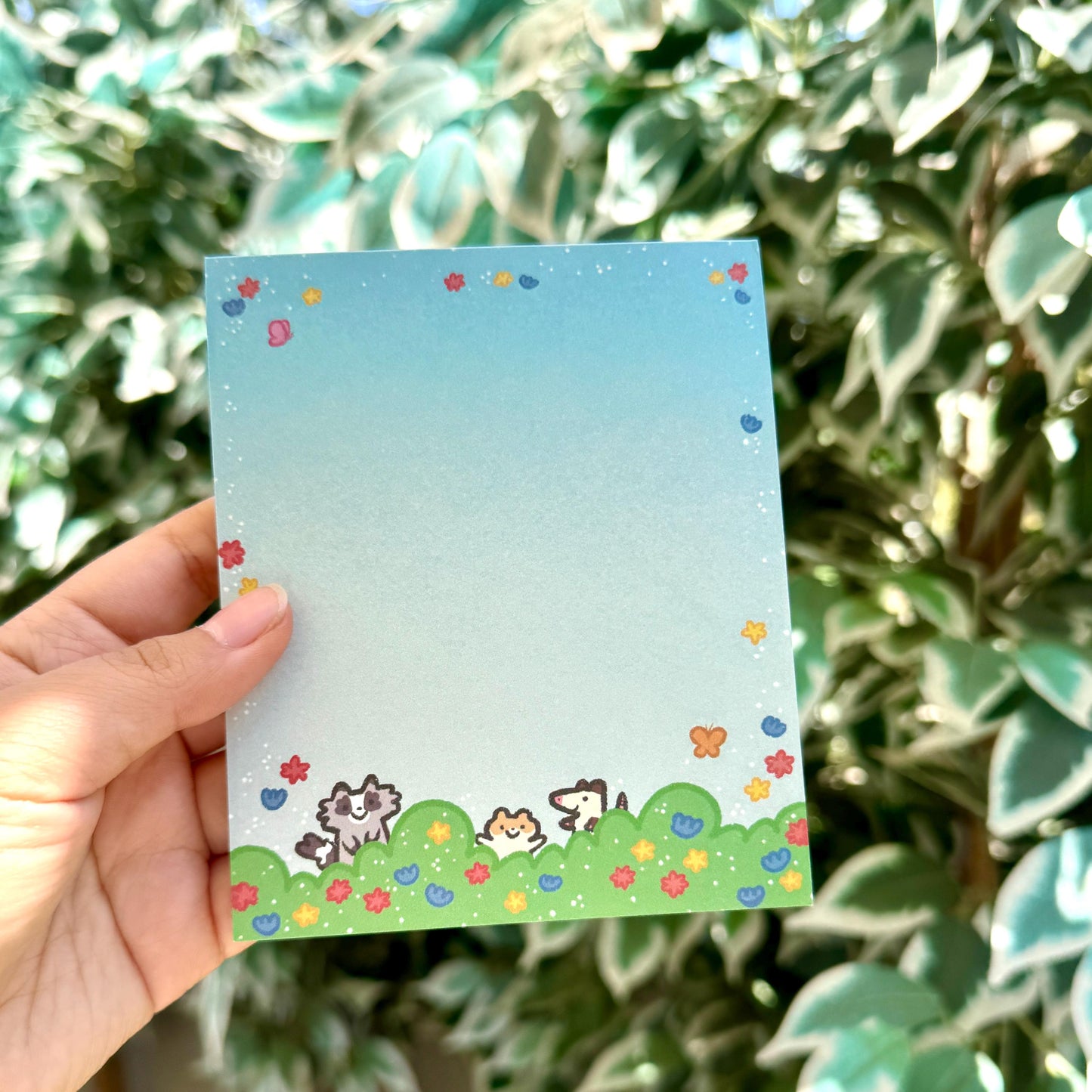 Raccoon Opossum Hamster Garden Flower| Funny Cute Notepad | Gifts Under 10 | Novelty Stationary Present | For Office School Personal Use